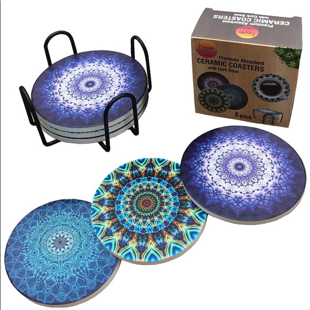 NWT Absorbent Drink Coasters with Holder- Set of 6​
